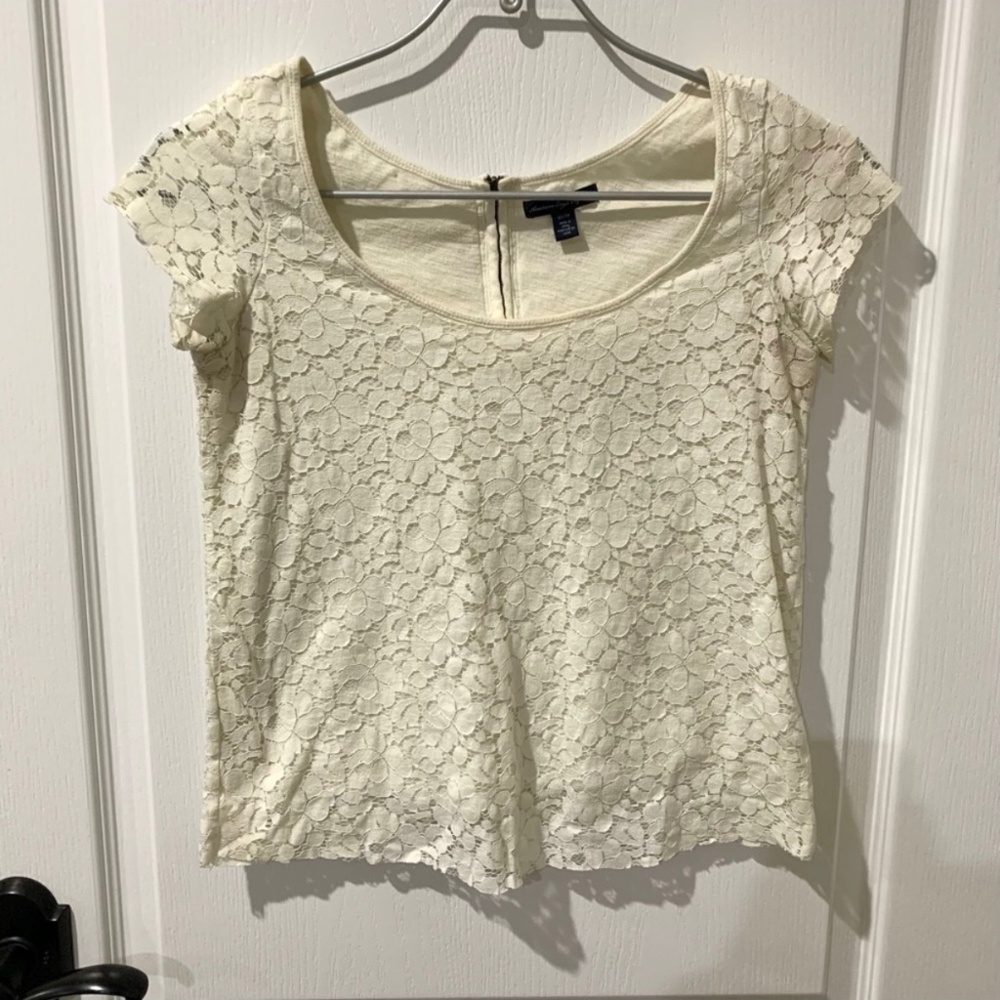 American Eagle Outfitters Feminine Lace Short-sleeve Top